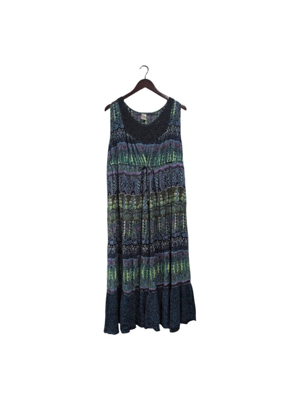 Bila Womens Maxi Dress Sz XXL Sleeveless Boho Festival Retro Crochet Neckline